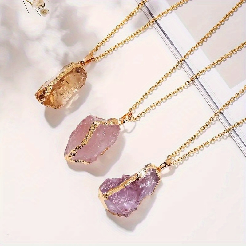 

1pc Men's Natural Stone Irregular Stone Crystal Electroplated Golden Plated Pendant