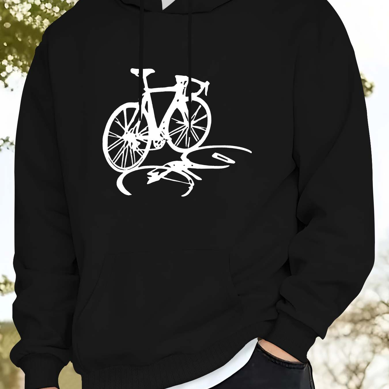 

Bicycle Print Hoodie, Cool Hoodies For Men, Casual Hooded Sweatshirt With Kangaroo Pocket For Winter And Fall