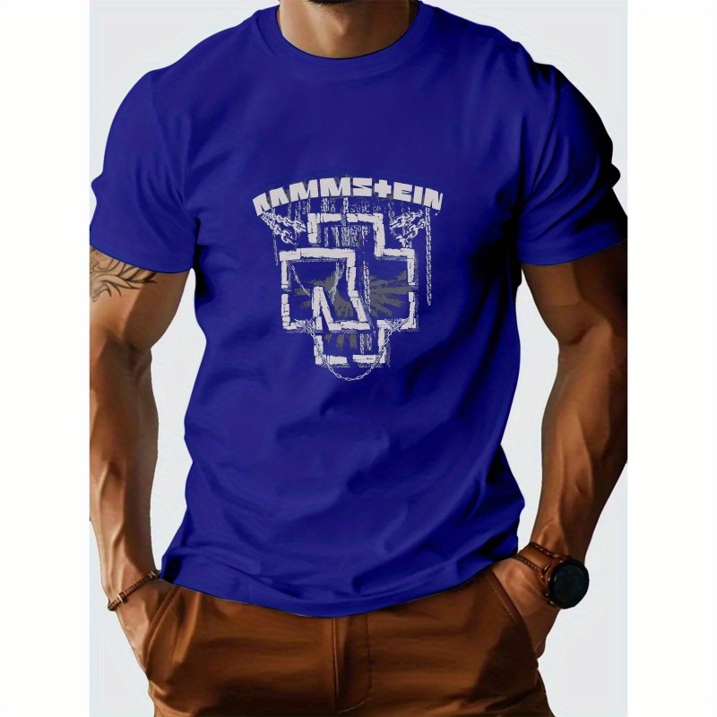 

Hammstein Ketten Graphic T-shirt For Men - Casual Short Sleeve Summer Top, Polyester Knit Fabric, Round Neck, H-fit, Pad, Sleeve Drop Shoulder Design, For Outings And Leisure