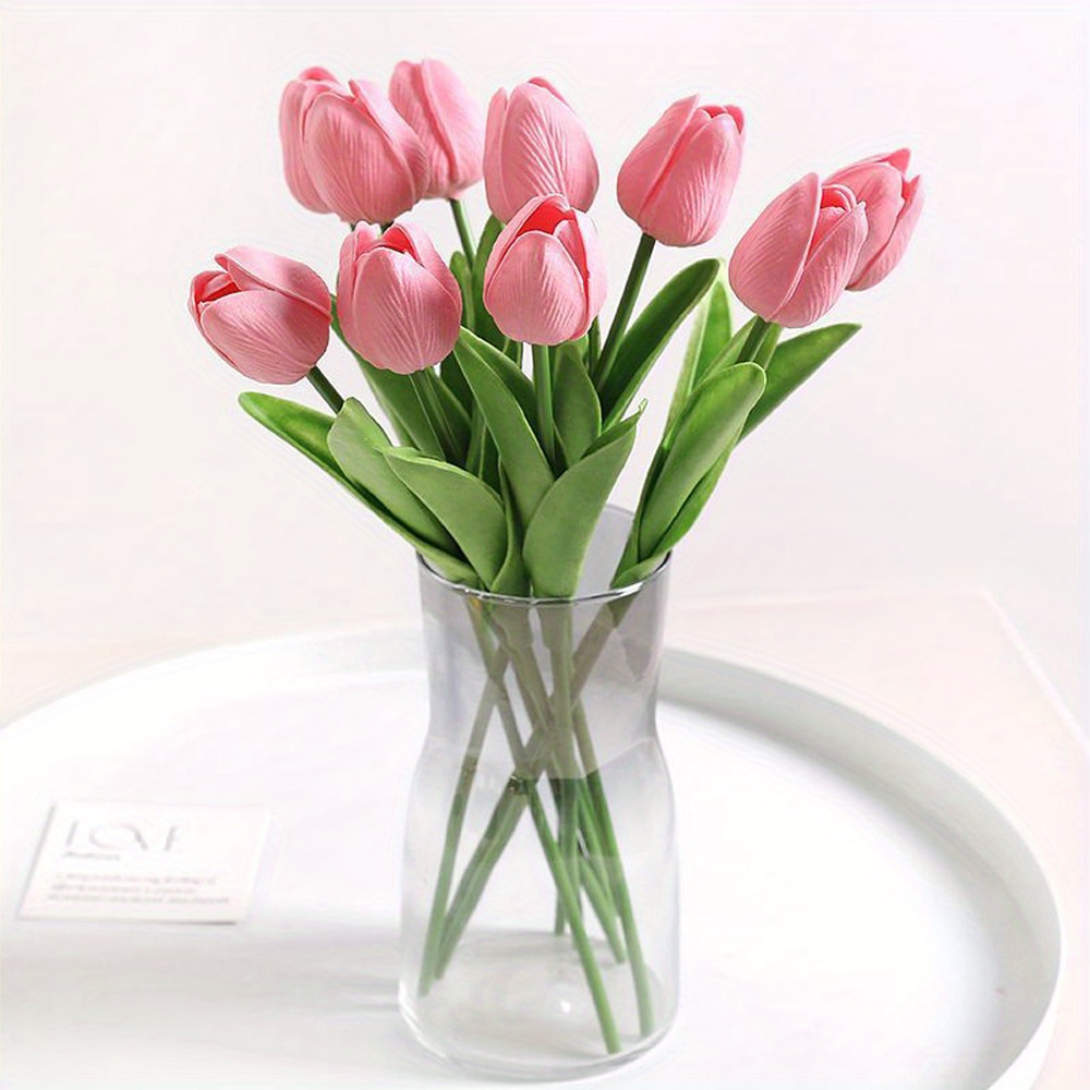 

5pcs Pink Artificial Tulips In Soft - Ideal For Decor, All Season Celebrations, Perfect Gift For Valentine's, Christmas, Easter, Day - Fits Any Room, Vase Not Included, Flower Decorations