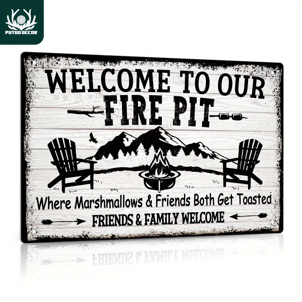 

1pc Welcome To Our Fire Pit Decoration Vintage Metal Iron Signage, Wall Art Decoration For Family Farmhouse Backyard Campground, 7.8 X 11.8 Inches