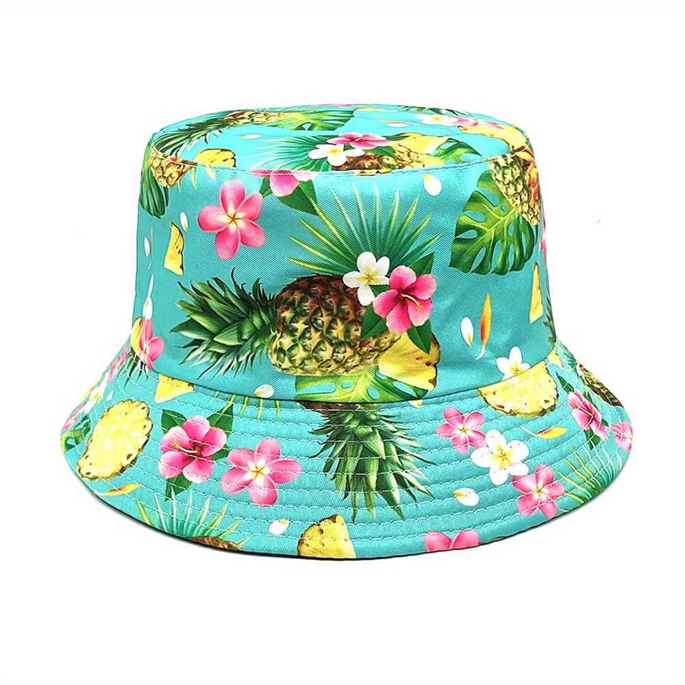 E-shop Vier-Jahreszeiten Bedruckter Ananas-Muster Fischerhut für den Außenhandel, Herren- und Damen-Paar Outdoor-Sport Sonnenhut, Lässiger Basin-Hut