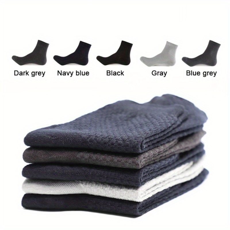 5 Pairs Four Seasons Bamboo Fiber Men's Mid Tube Socks Casual Breathable Business Socks