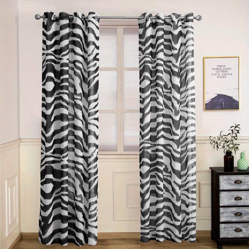 

Contemporary Zebra Print Blackout Curtains - Machine Washable, Knit Fabric, Grommet Top, Thermal Insulated, Room Darkening Panels For Living Room And Bedroom - 1pc