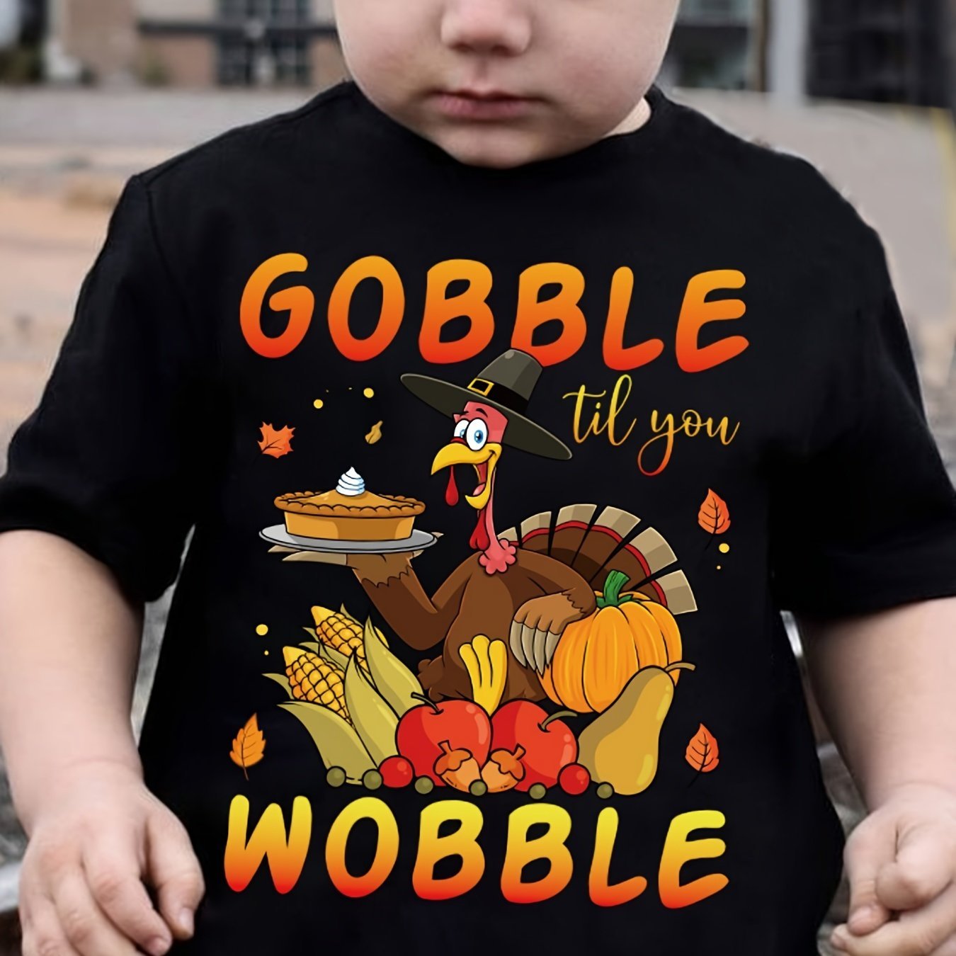 

Summer Casual T-shirt With Turkey Print, Cotton Crew Neck, Thanksgiving Monogram Embroidered Children's Top - Holiday Short Sleeve, Boys