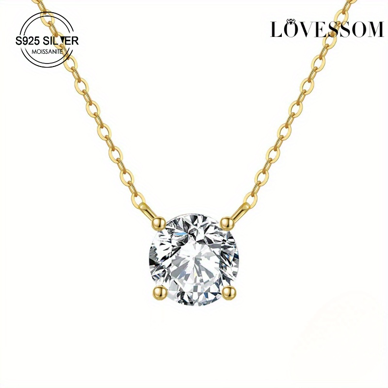 

Lovessom Elegant 925 Silver Moissanite Necklace With 1ct 2ct 3ct Solitaire Pendant, 18k Gold Plated Claw Setting, Fine Jewelry Gift With Box For Women, Clavicle Chain Necklace 2.2g