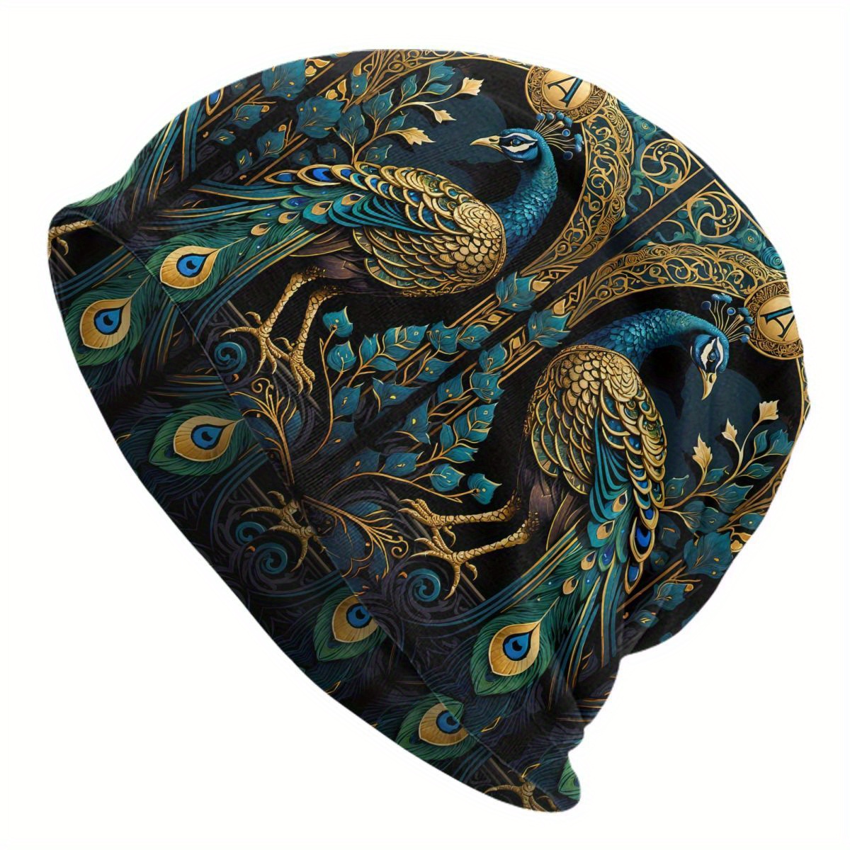 

Fashionable Peacock Print Knit Beanie - Men's Accessories - Biihudu