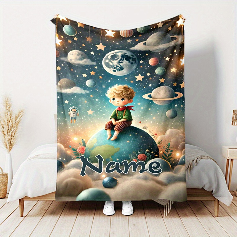 

Custom Name Blanket: Little Boy Prince Design Soft Warm Throw Blanket For Couch, Sofa, Office, Bed, Camping, Travel - Multi-purpose Gift Blanket For All Seasons