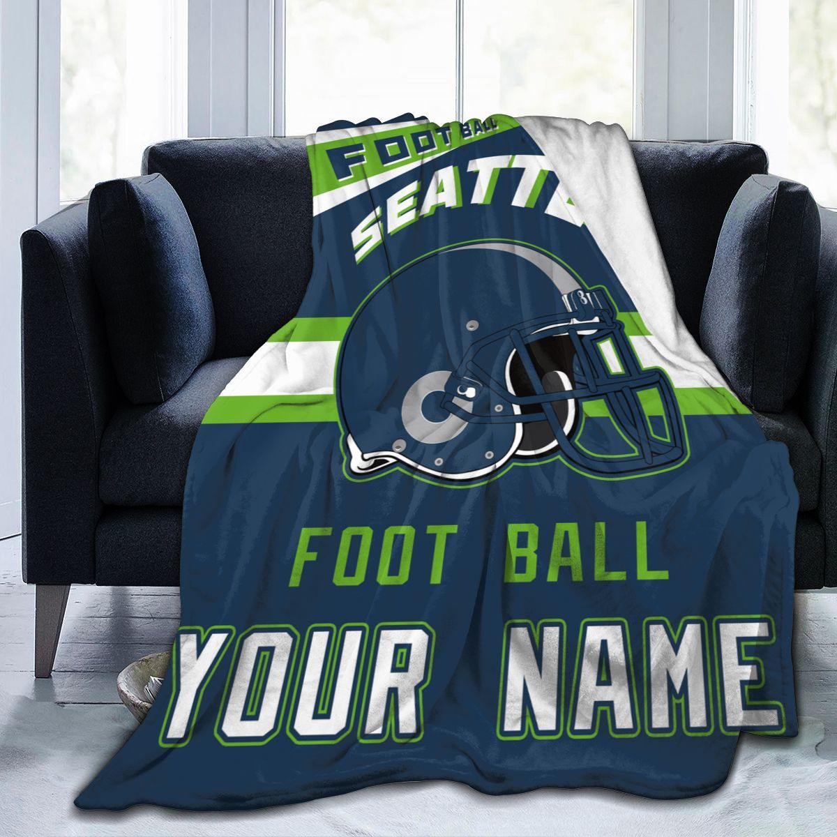 

Customizable Seattle Football Fan Throw Blanket - Personalized Name, Soft & Warm Polyester, Perfect For Couch, Bed, Sofa