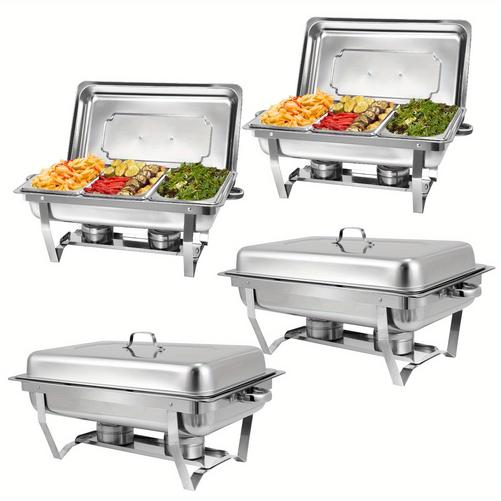Image of 2/4/6/8pcs 9l Stainless Steel Chafing Dish Buffet Set With 1/3 Size Food Pans Warming Container For Catering, Buffet And Party, Cooking