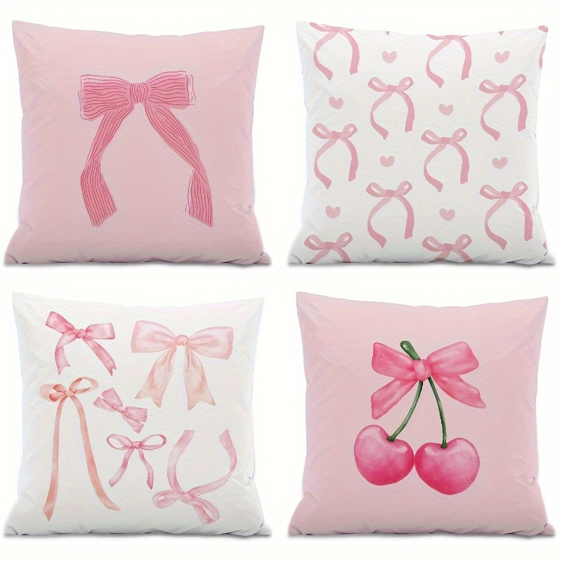 

4pcs Set Modern & Cherry Pattern Pillow Covers - Double-sided, Zippered Cases For Sofa, Bedroom, And Car Decor, 18x18 Inches Pillows For Couch