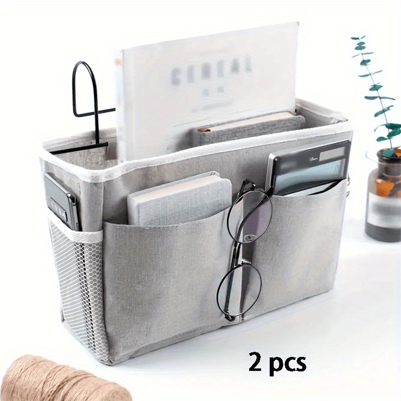 TEMU 2pack Bedside Caddy, Bedside Hanging Storage Organizer For College Dorm Beds, Bunk Beds And Hospital Beds Rails, Basket Magazine, Books, Phones,