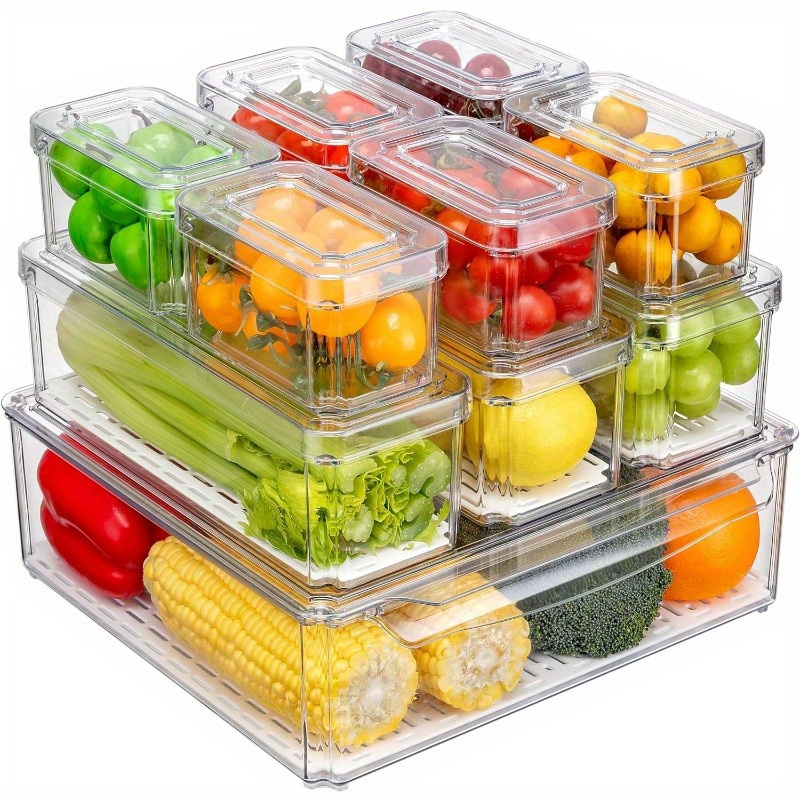 

27.05oz Stackable Refrigerator Organizer Set - Bpa-free Clear Storage Containers For Fruits, Vegetables, Foods, Beverages & Grains - Kitchen Organization Supplies