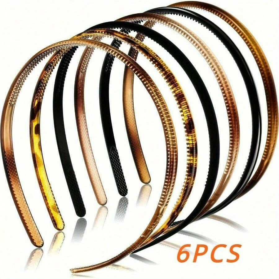 

Vintage-inspired Acrylic Headband Set - 6pcs Assorted Colors, Non-slip Hair Hoops For Women & Girls