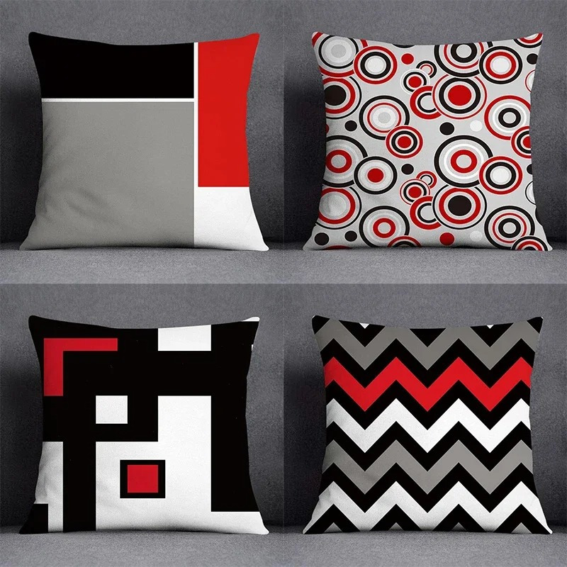 

4pcs/red Geometric Decorative Pillowcases, 4 Pillowcases, Living Room Sofa Dormitory Car Cushion Covers Decorative Cushions, Warm Decorative Sofa Cushion Covers Decoration, Festival Daily Decoration