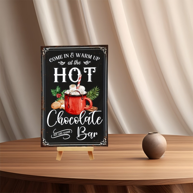 

Retro Wooden Hot Chocolate Bar Sign - Christmas Kitchen Decor, Coffee Shop Signage, Farmhouse Artistic Winter Decoration, No Electricity Or Feathers Required