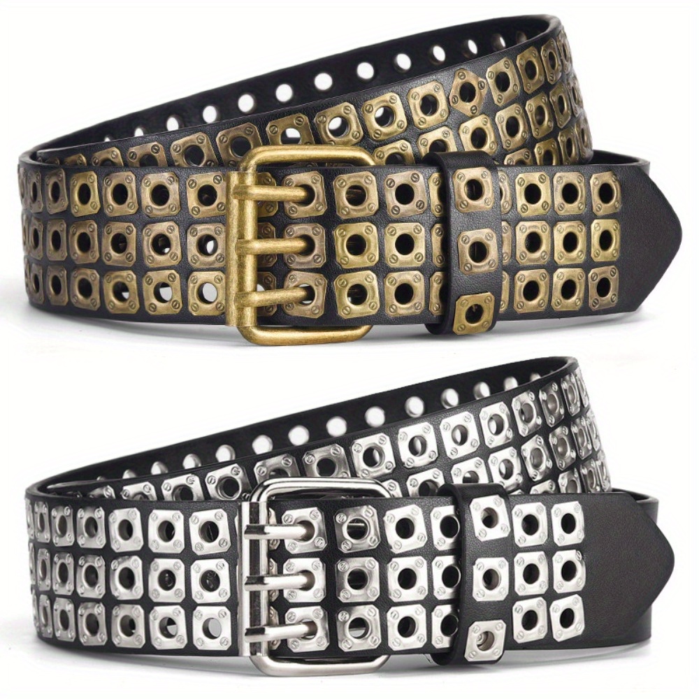 

New Men's And Women's Same Willow Hollow Air Eye Punk Style Pu Belt European And Personalized Trend Belt Lr1338