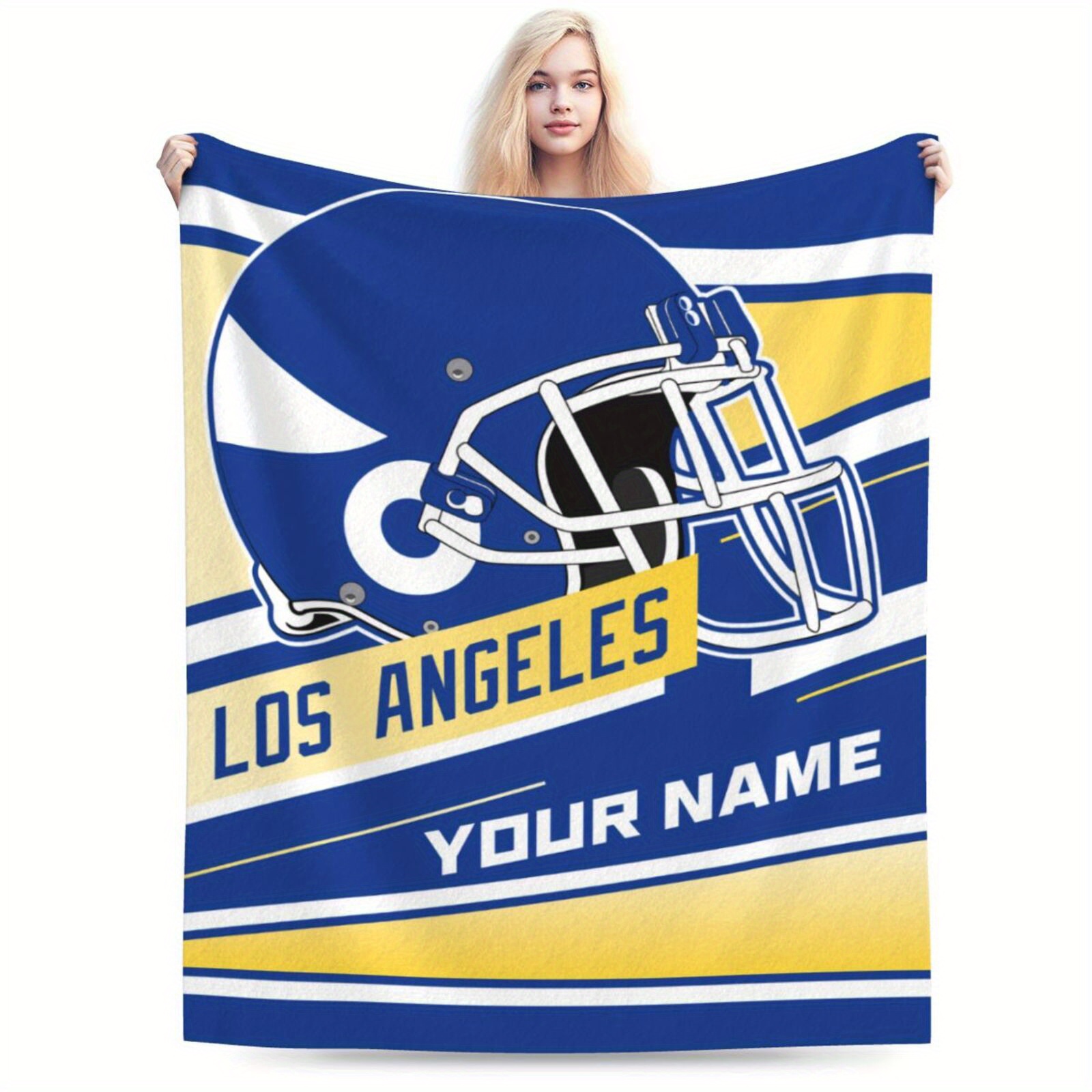 

Customizable Los Angeles Football Team Blanket With Personalized Name - Soft Lightweight Fleece Throw For Couch, Sofa, Bed - Fan Gift For Men And Women - Polyester Knitted Fabric Home Decor