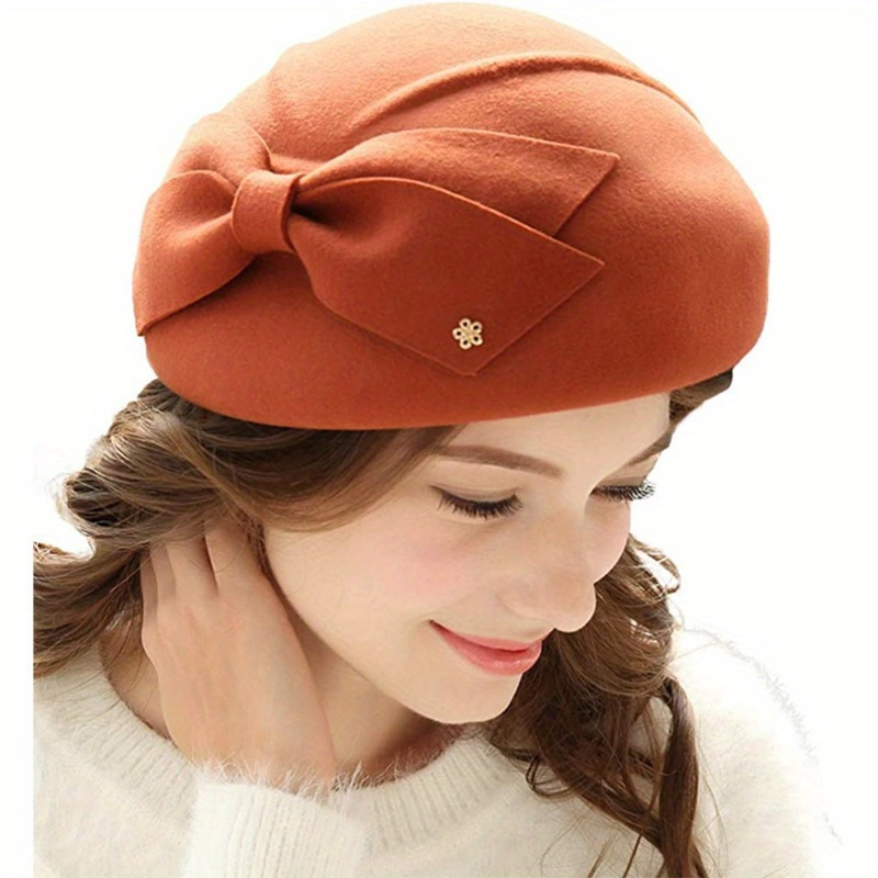 

Women's French Wool Beret Classic Solid Color Christmas Beret Elegant Bow Decoration Vintage Painter's Hat For Valentine's Thanksgiving Christmas Holiday Wedding Gift