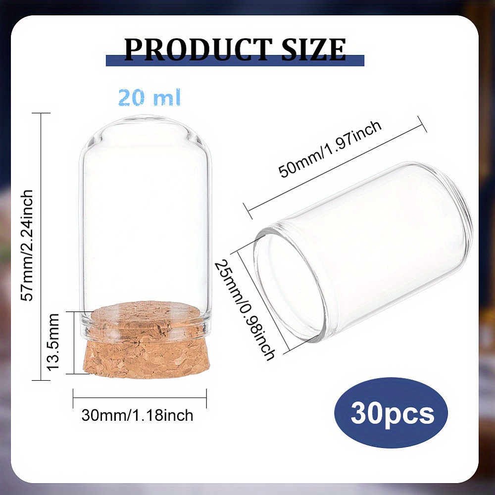 TEMU Superfindings 30pcs Glass Dome Cloche Covers With Cork Base - Clear Bell Jars For Dried Flower Arrangements, 1.18x2.24 Inch, Battery-free Home
