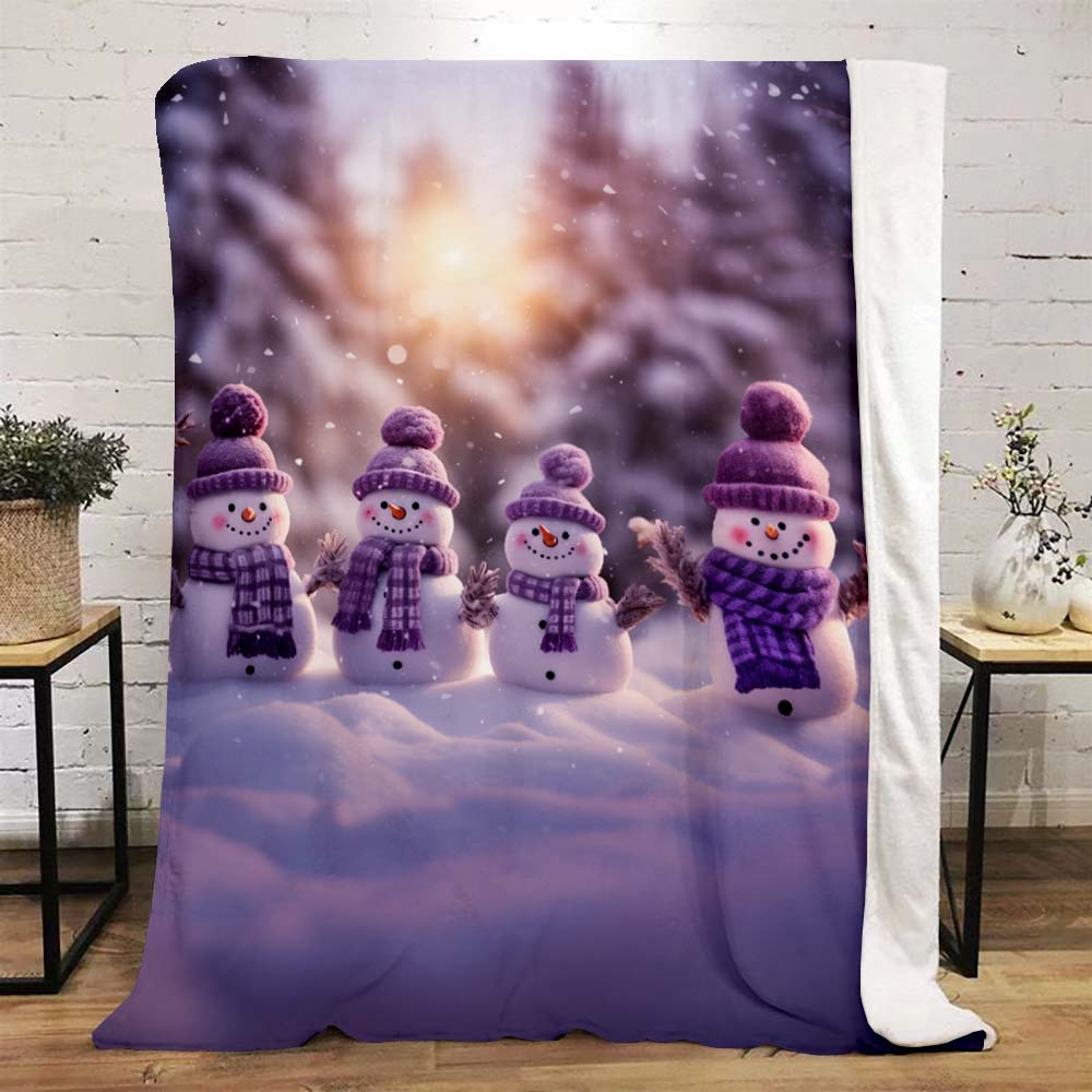 

Purple Snowman Printed Fleece Blanket - Soft Throw For Travel, Camping, Office Nap - Polyester, High Winter Design