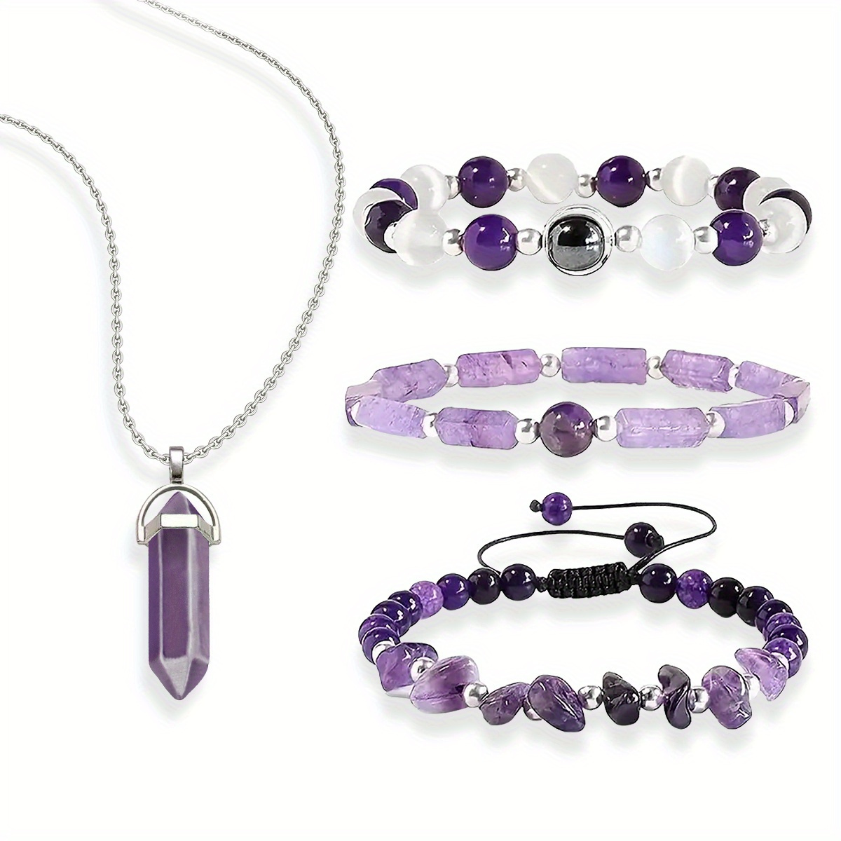 4pcs Natural Crystal Bracelet Set Yoga Meditation