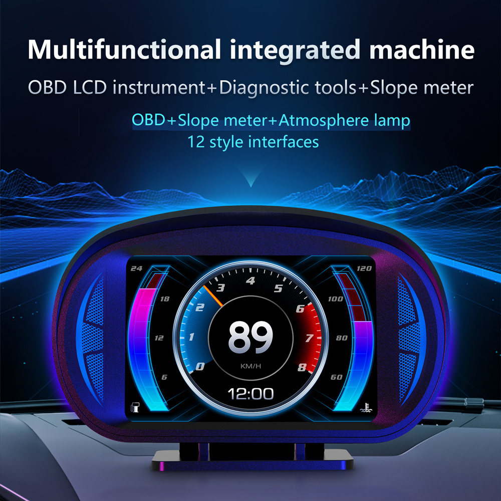 

Car Hud Display Obd2 Gauge Mode Speedometer Universal Hud With Inclinometer Compass Rpm Warning For Cars