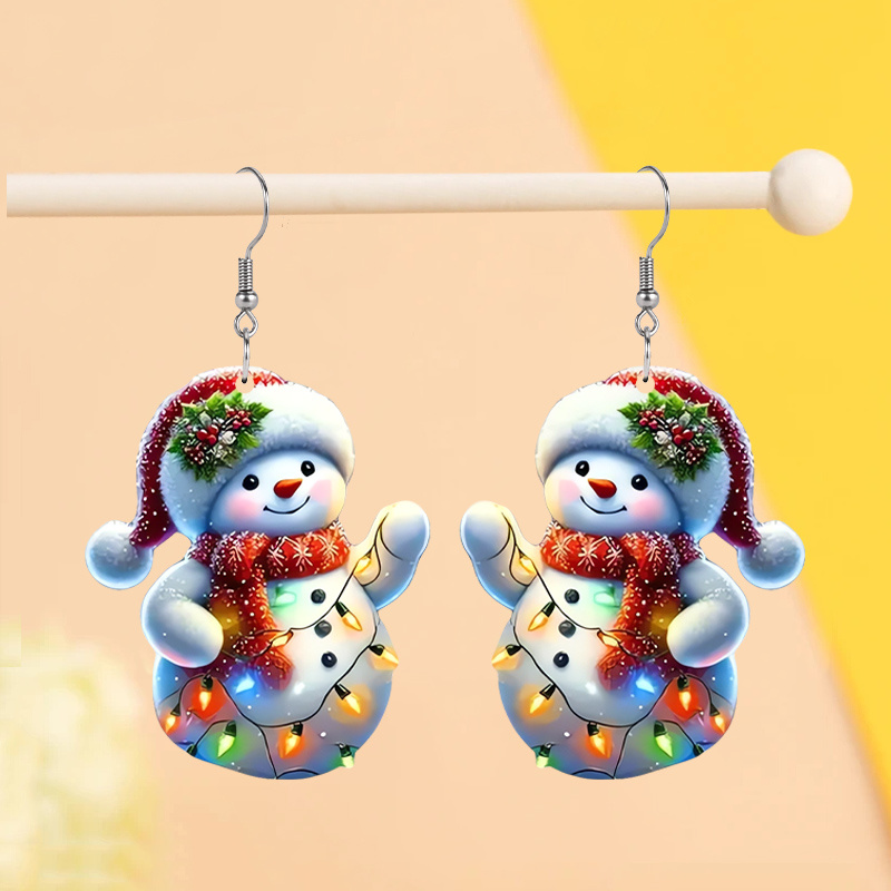 

Christmas Snowman Drop Earrings With Colorful Light String - Acrylic Dangle Earrings, Stainless Steel Hooks, Hip Hop Y2k Style, Party And Festive Holiday Jewelry For Women And Girls