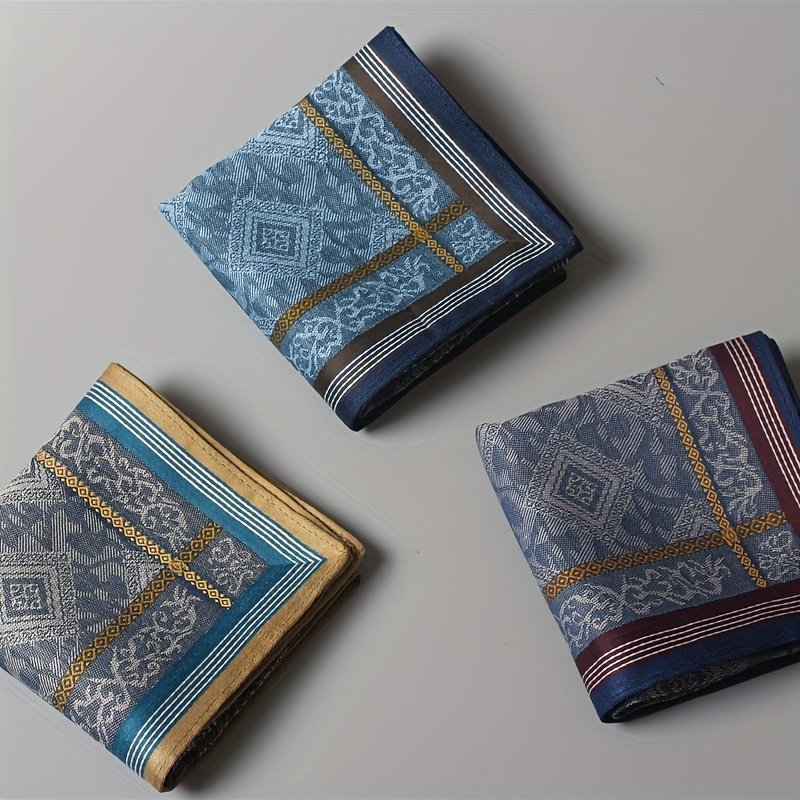 

3pcs Men's Luxury Jacquard Handkerchiefs - Large, Soft & Absorbent Cotton