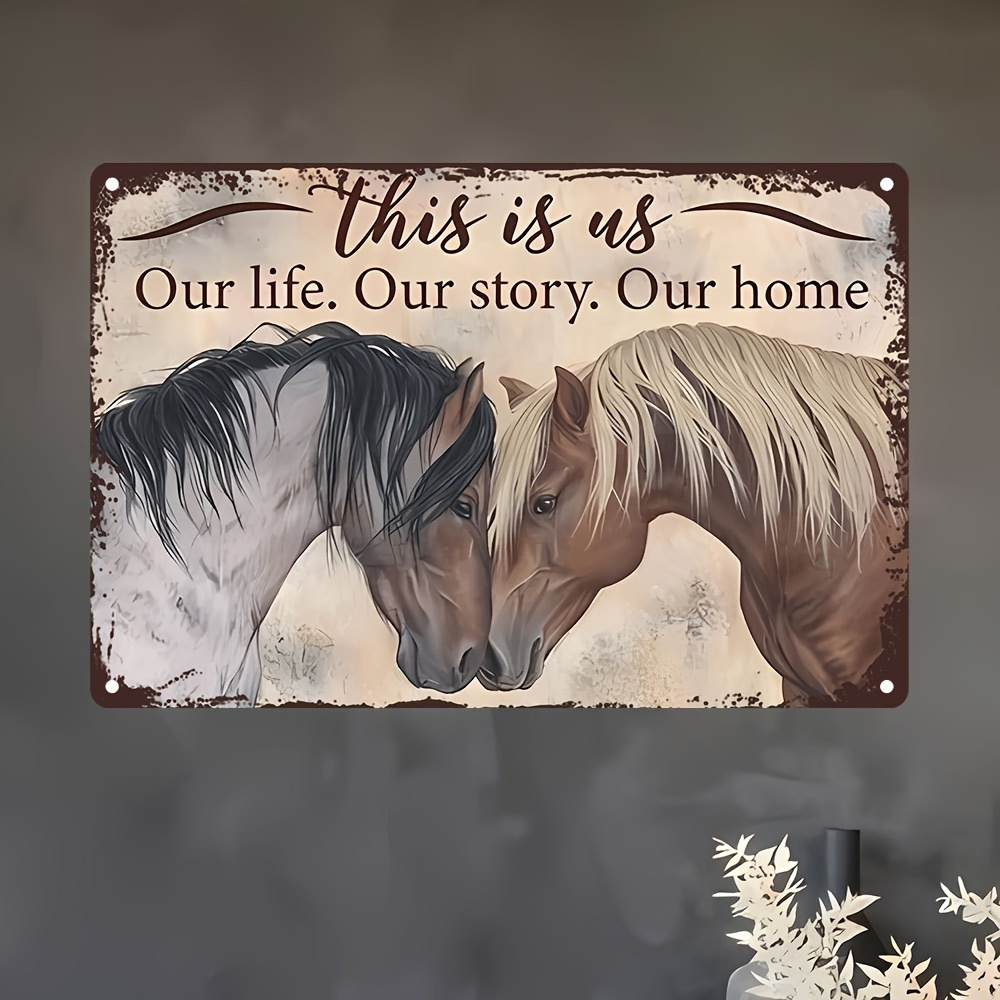 TEMU 1pc Vintage Country- Wall Art Featuring A Horse Theme, With The ', Our Lives, Our Stories, '. It Measures 20.32x20.32cm And Is Suitable For