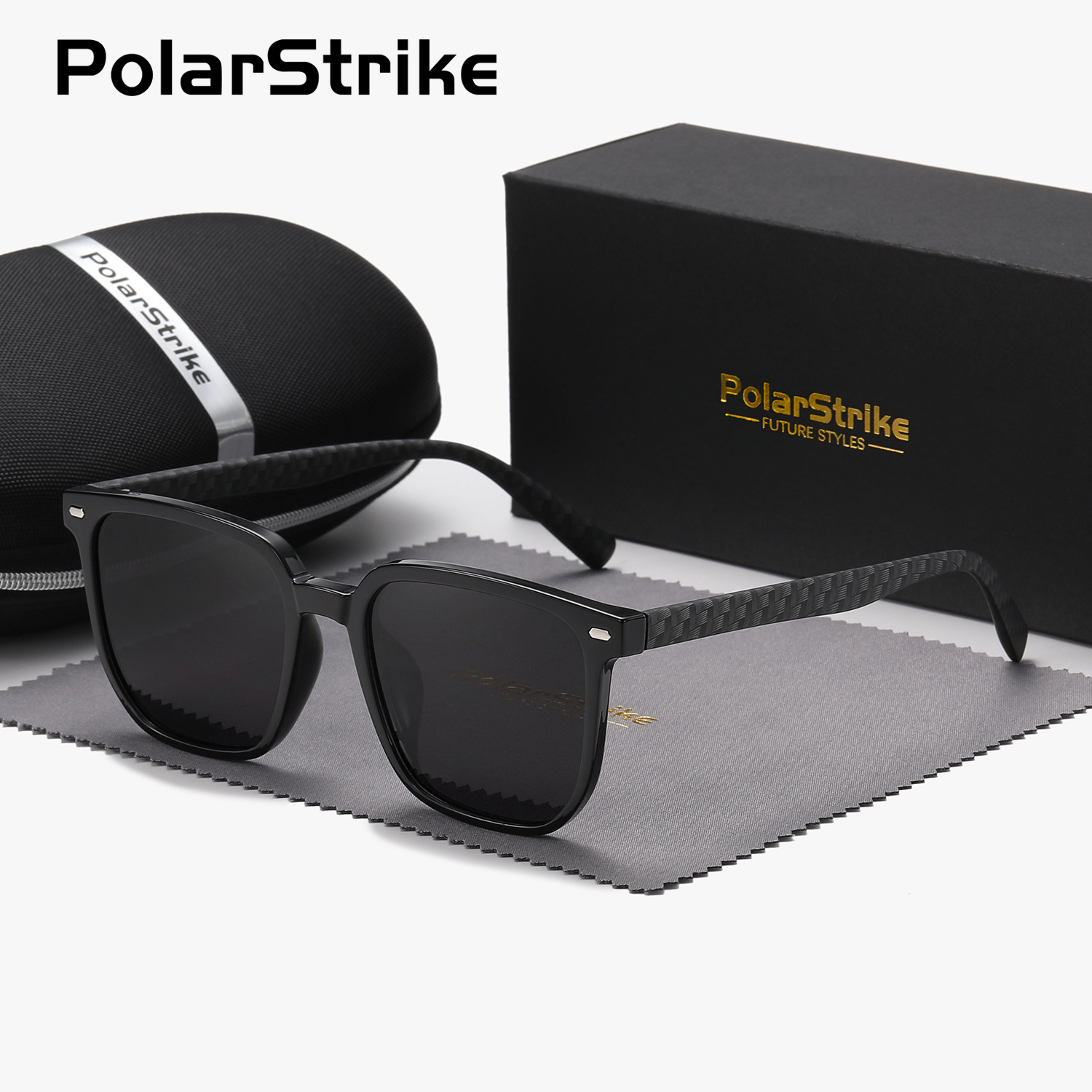 

PolarStrike unisexe polarisées UV400 - Lentille TAC, Cadre TR90, Légères, Style carré casual avec étui pour les activités de loisir quotidiennes