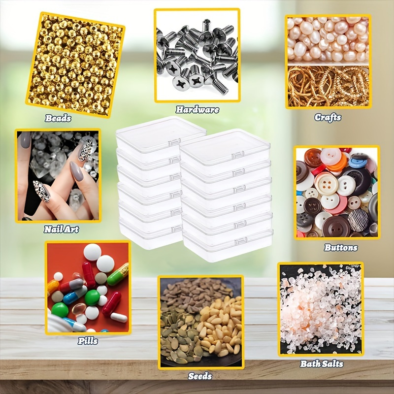 10/15 vnt. skaidrių plastikinių dėžučių su dangčiais – puikiai tinka karoliukams, žaidimo detalėms, vizitinėms kortelėms ir amatų reikmenims