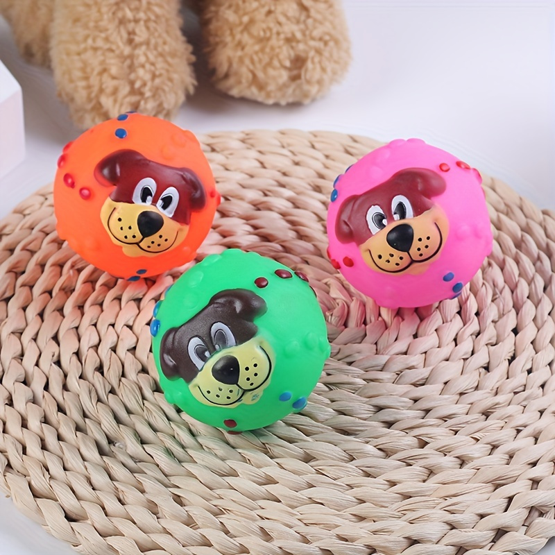 

Squeaky Dog Toy Ball - Polyvinyl Chloride, All Breed Sizes, No Battery Required, Soft & Durable, Cute Face Design For Teeth Cleaning & Playtime