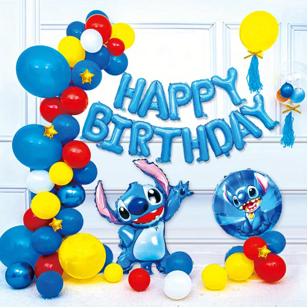 

54-piece Officially Licensed Stitch Themed Party Kit - Plastic Decoration Set For Anniversary, Festivals, Photo With Banner, Character Balloons & Balloon Chain ( 14+)