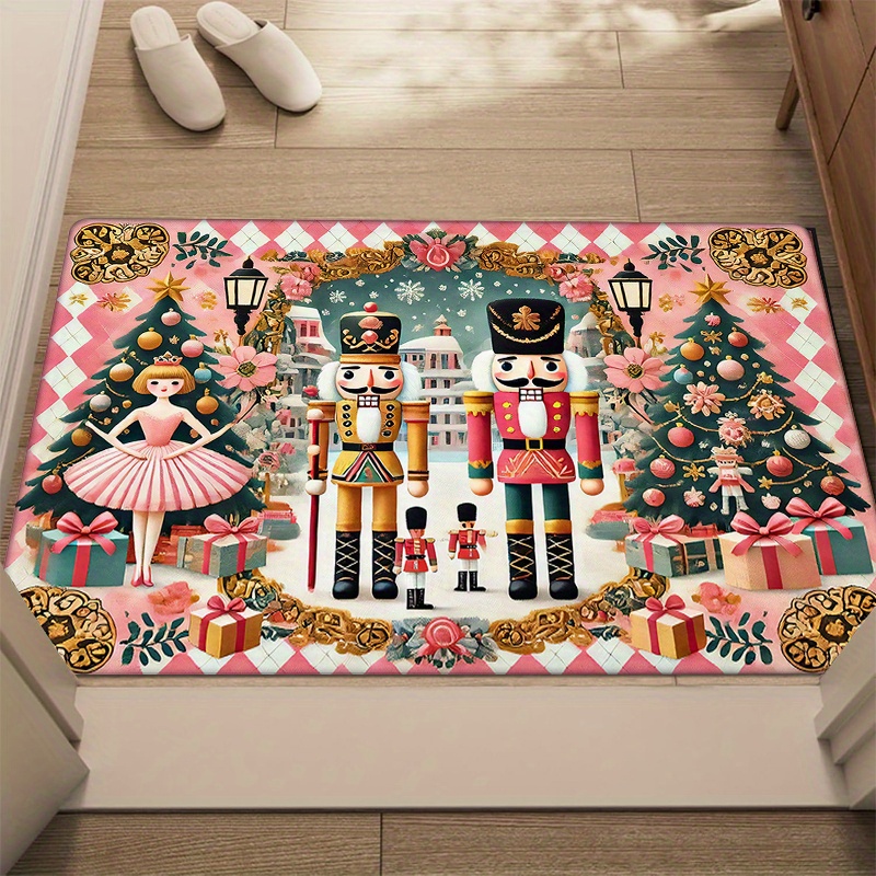 

Christmas Printed Flannel Rug - 1pc, Non-slip Indoor Mat For Doorway, Living Room, Bedroom, Kitchen & Laundry - Machine Washable Home Decor