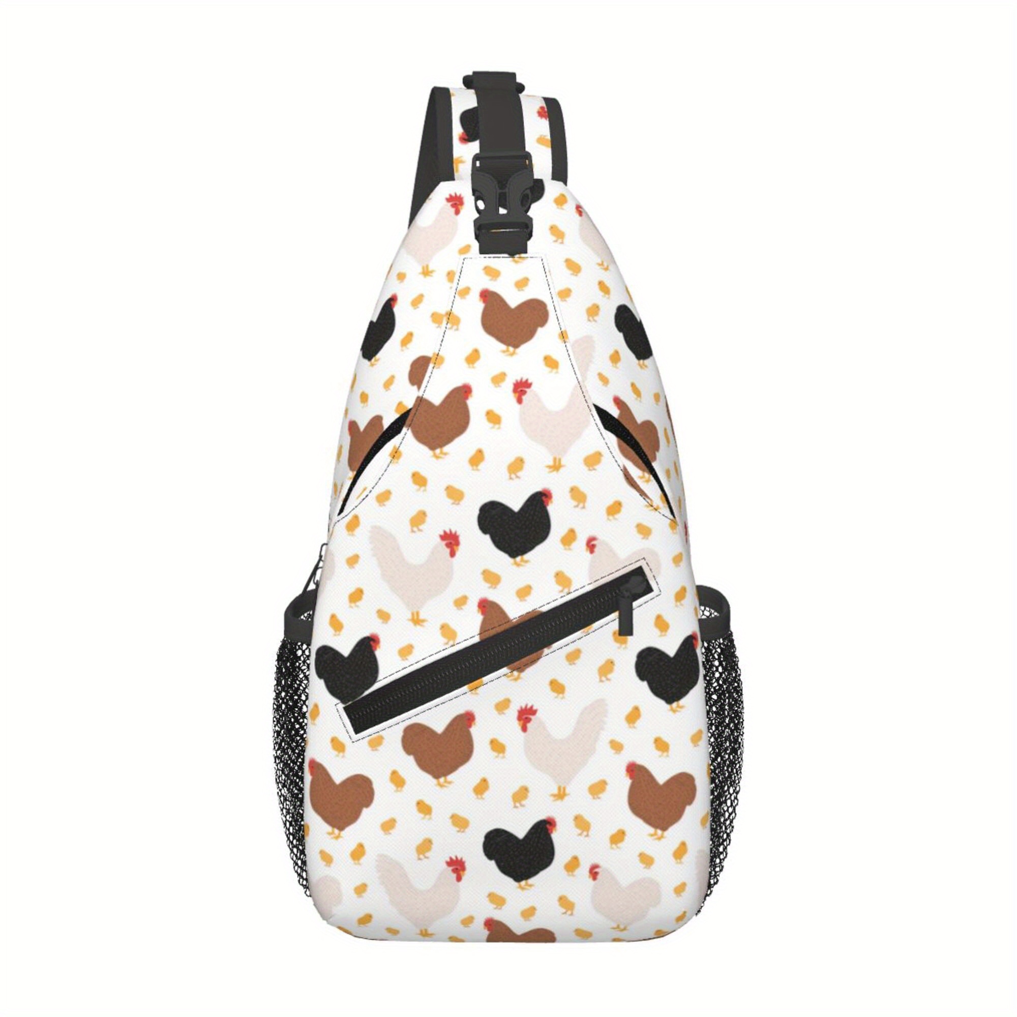 

Chicken Print Chest Bag, Crossbody Bag, Fashionable And Durable Casual Versatile Chest Bag, With Safety Zipper, Suitable For Leisure Vacation, Outdoor Sports And Daily Travel