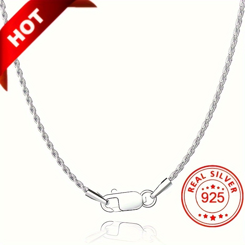 

925 Sterling Silver Chain Necklace, Adjustable Clasp, Unisex Fashion Necklace, Simple For & Gift-giving - , Pure Silver Plated