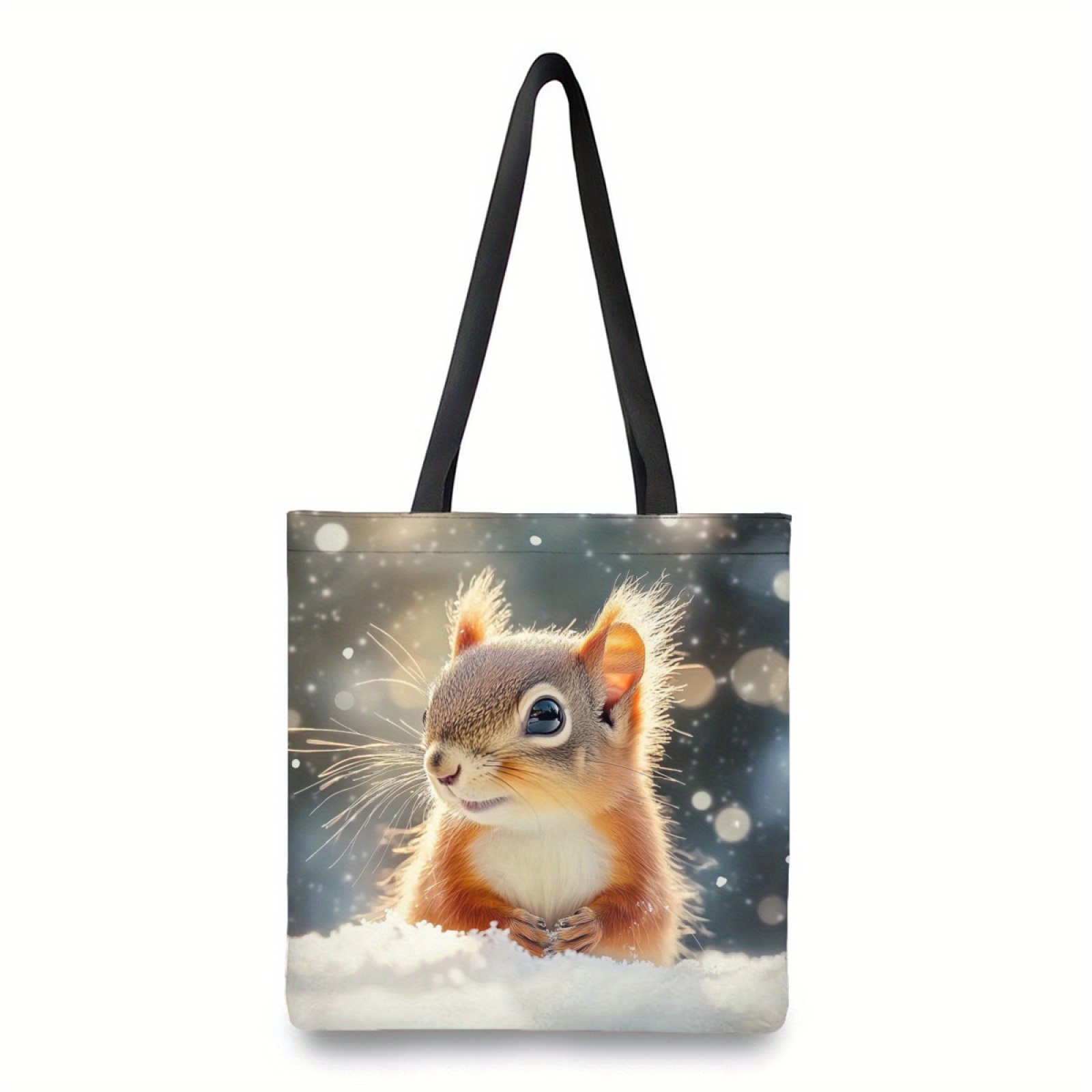 

1pc Cute Squirrel Print Tote Bag - Polyester Reusable Shopping & Grocery Tote For Women - Stylish School & Beach Tote With Sturdy Handles - Ideal Gift For