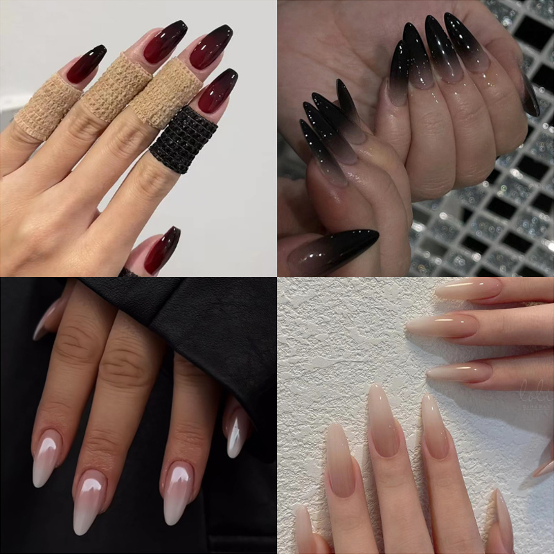 TEMU 96 Pieces (4 Pieces) Halloween Nail Press Coffin Fake Nails Almond Glossy Fake Nails, Suitable For Female Nails