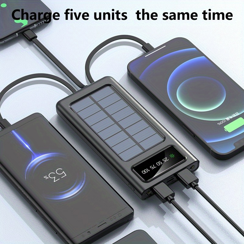 

1pc 10000mah Display, 4 Usb Charging , -in Cables & Led , Plastic , For