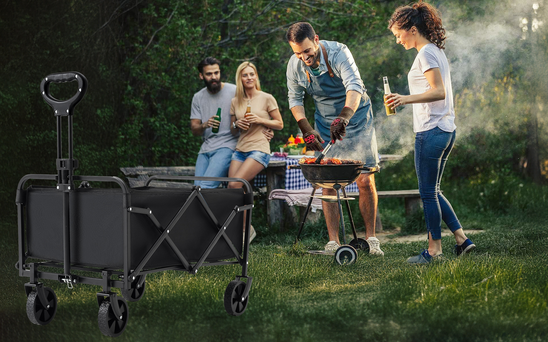 outdoor carts foldable beach wagon large capacity with wheels collapsible wagon heavy duty folding wagon portable for camping travel barbecue carts details 1