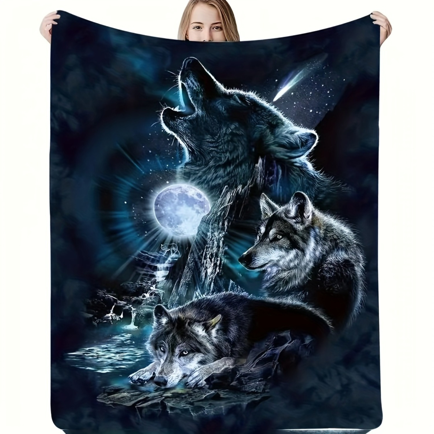 

1pc Wolf Print Blanket, Cool Animal Pattern Flannel Blanket, Soft Warm Throw Blanket Nap Blanket For Couch Sofa Office Bed Camping Travelling, Holiday Gift Blanket For All Season