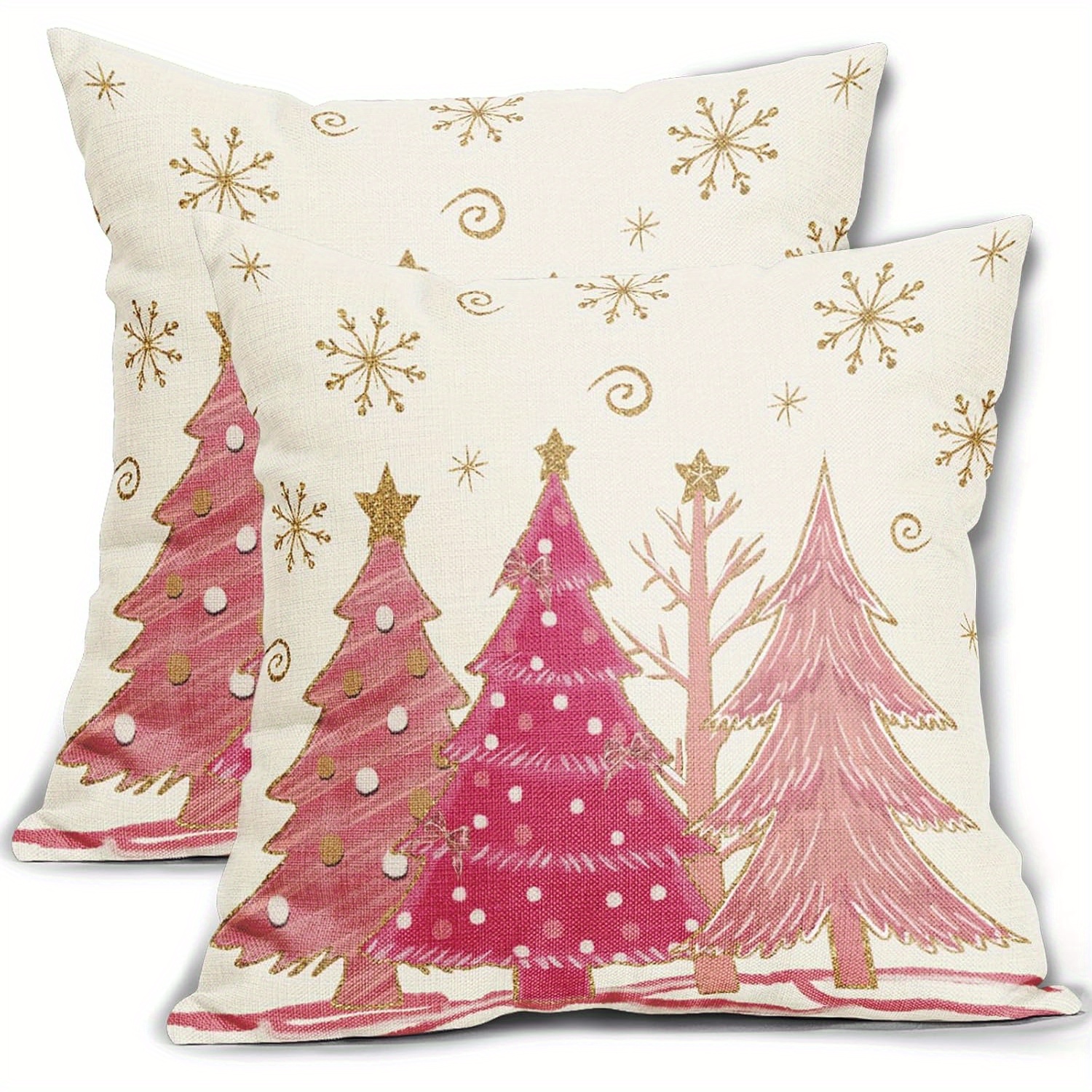 

2-pack Christmas Tree And Snowflake Throw Pillow Covers 18x18 Inch, Zippered Polyester Cushion Cases For Various Room Types, Machine Washable, Contemporary Style In A Woven Fabric