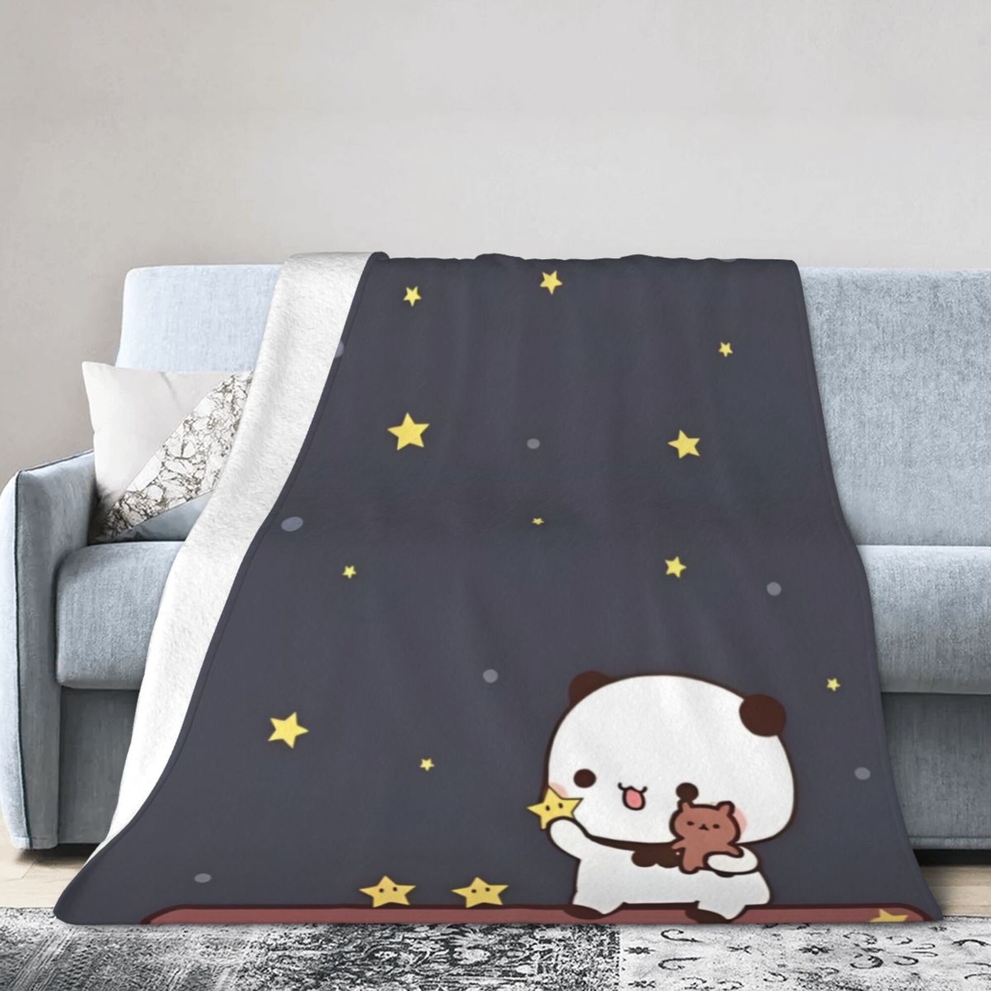 

Cozy Cartoon Night Bears Flannel Throw Blanket, Digital Print Plush Bedding, All-season Travel Companion, Soft Comfortable Blanket For Christmas Gift