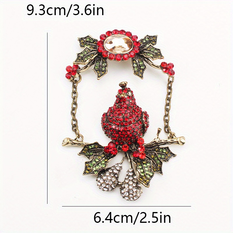 vintage style   parrot bird brooch pin with holly accents irregular shaped festive jewelry accessory details 3