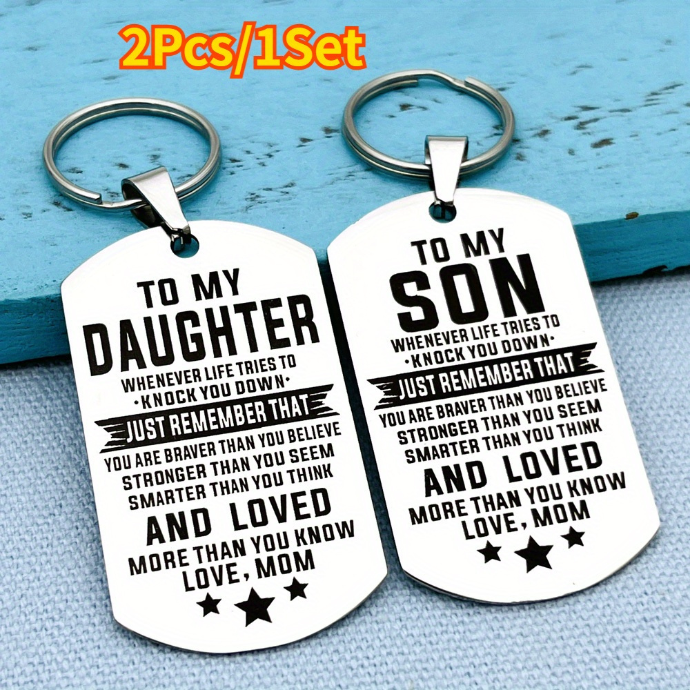 

2pcs/ 1set Son Daughter Family Keychain From Dad Mom Pendant Vintage Stainless Steel Bag Keyring Ornament Bag Purse Charm Accessories