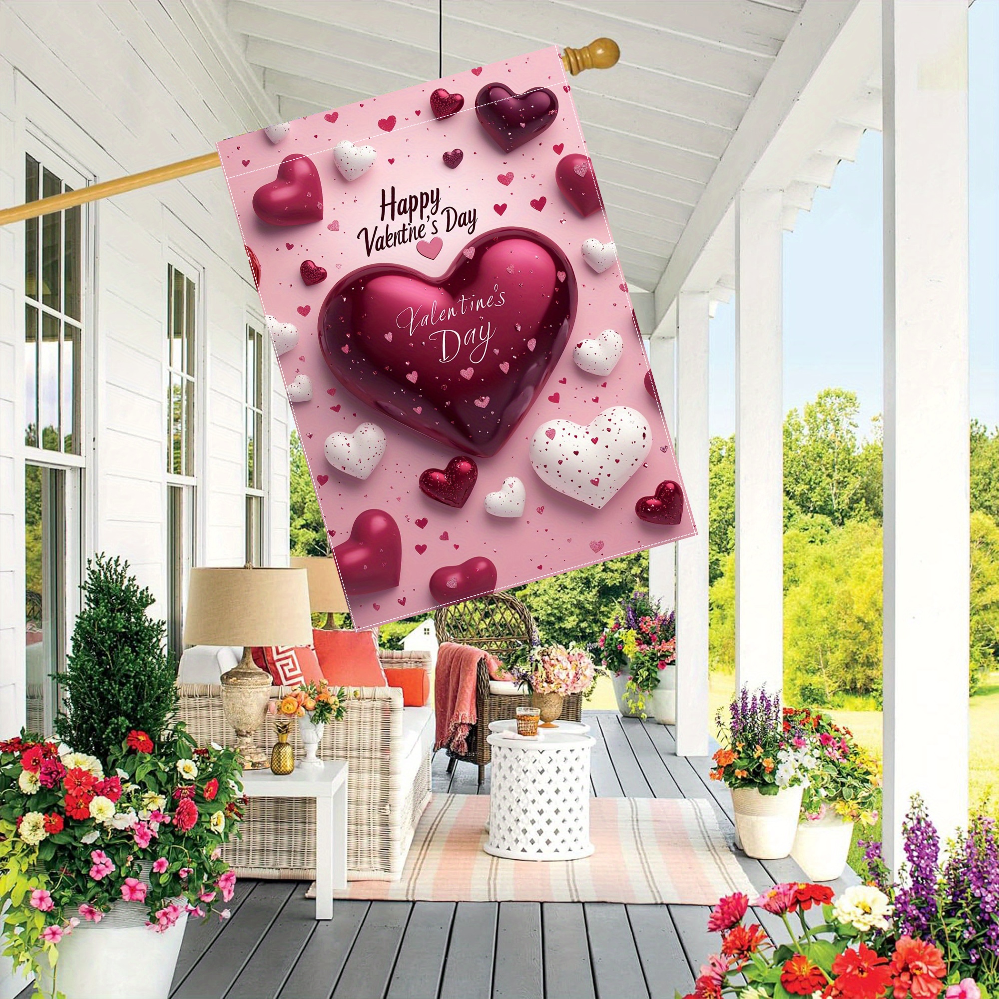 

Valentine's Day Double-sided Garden Flag - 28x40 Inch, Love Heart Polyester Yard Decor, No Electricity Required, Lawn And Home Valentine Banner Decoration - 1 Piece