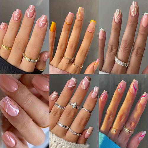 144 pieces of nail 6 pieces medium square nails with white suitable for womens gloss complete nails