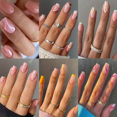 144 pieces of nail 6 pieces medium square nails with white suitable for womens gloss complete nails