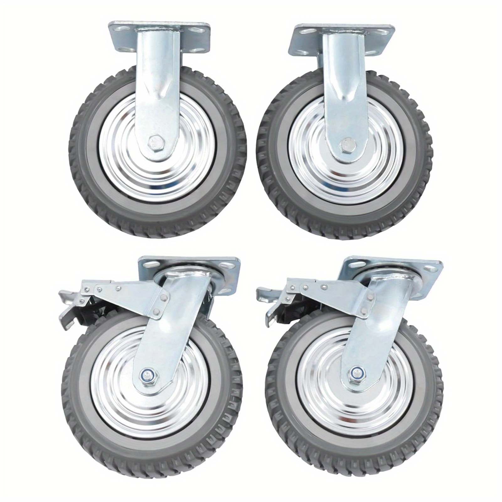 TEMU 4pcs Ruedas Giratorias de Resistencia de 8" con Frenos - Antideslizantes, Capacidad de Carga (2200 lbs) para Carritos y Coches de Compras